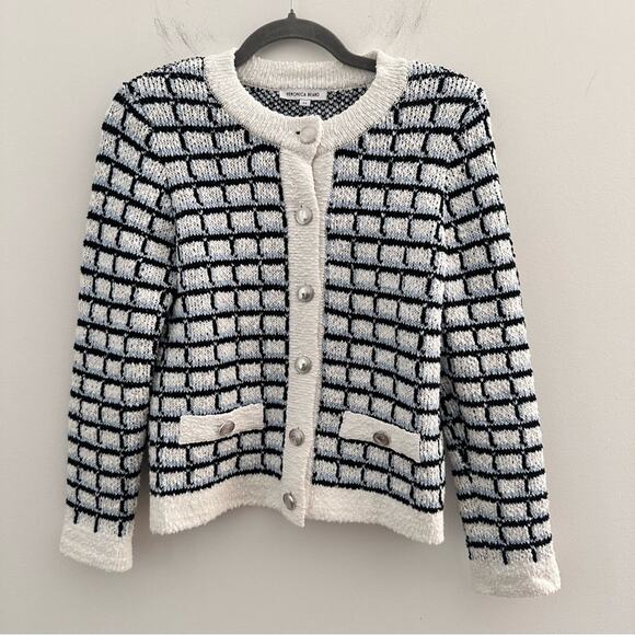 Veronica Beard Lavigne Sweater Jacket Size Large in Blue/White/Black Cotton XS - Picture 5 of 11